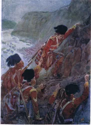 O exército de Wolfe escalando os penhascos em Quebec 1759, c.1920